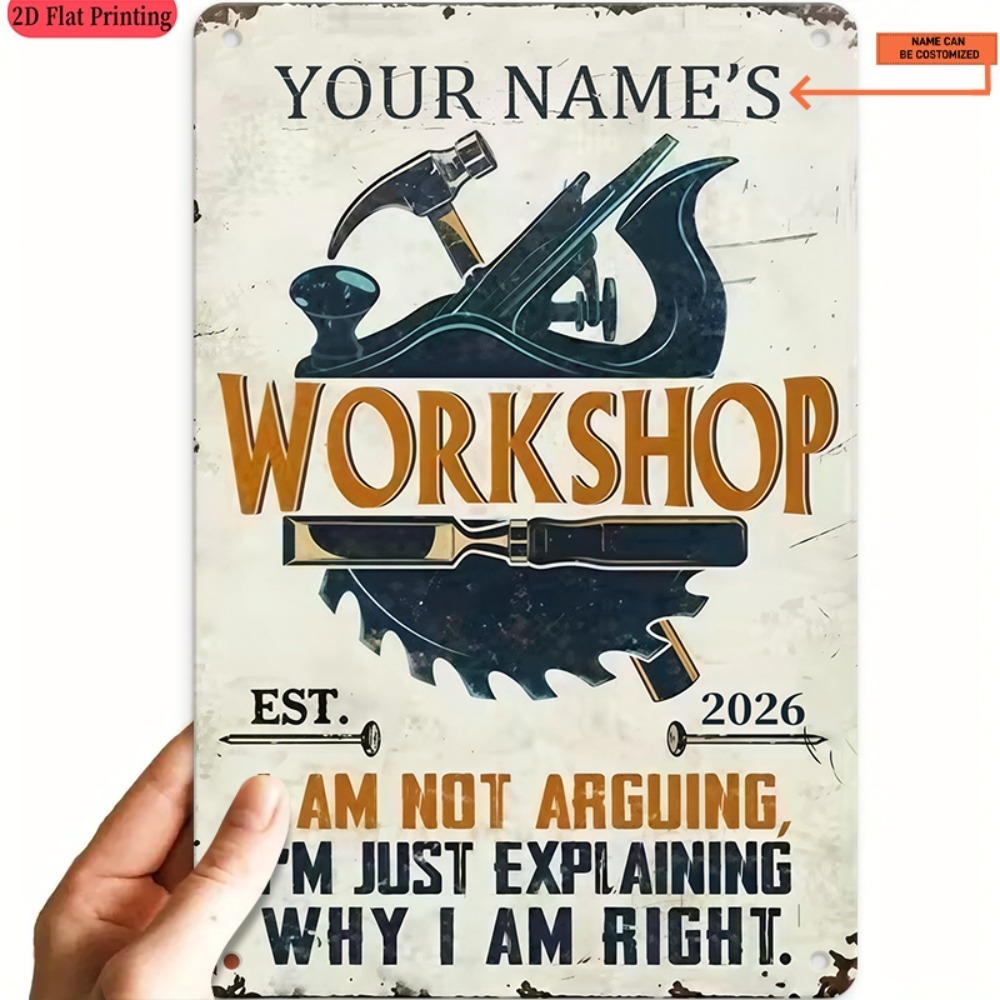 Tools Name In Workshop - [2D Flat] ป้ายโลหะสลักชื่อแบบกำหนดเอง 1 ชิ้น สำหรับตกแต่งผนังสไตล์วินเทจ