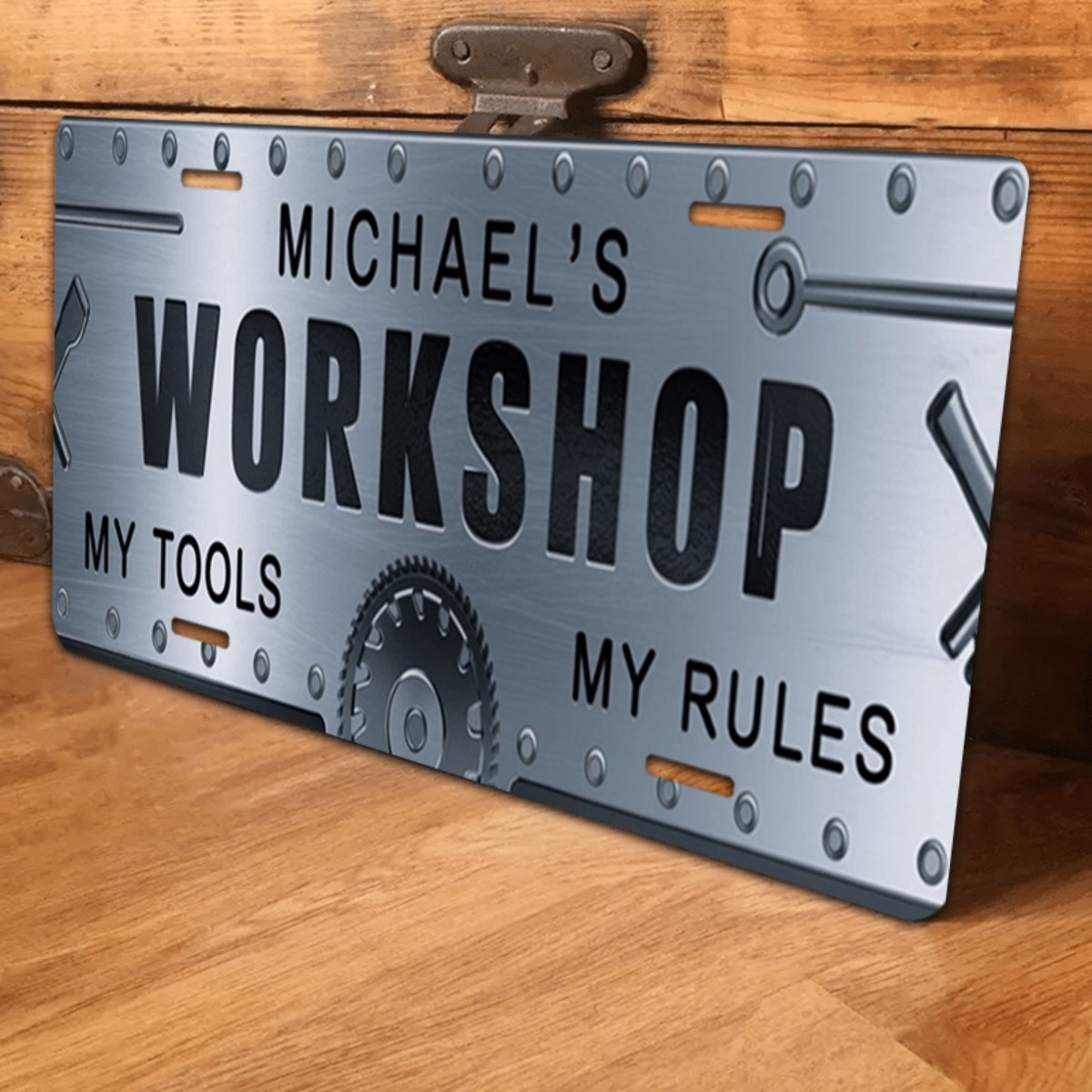 Tools Name In Workshop - ป้ายอะลูมิเนียมงานฝีมือสลักชื่อส่วนตัว ขนาด 6x12 นิ้ว - ของขวัญงานศิลปะโลหะสไตล์เรโทรสำหรับเขา