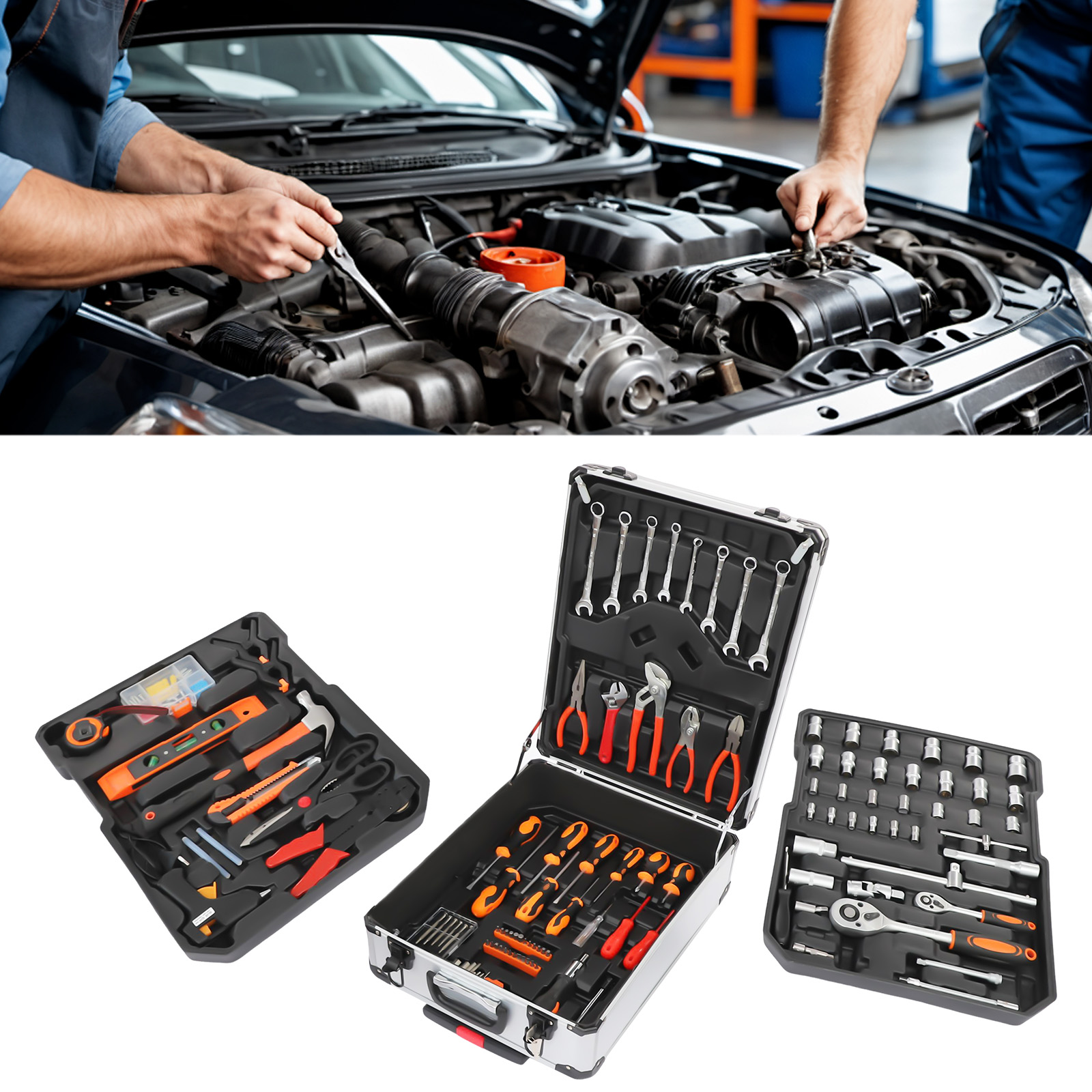 Hand Tools Maintenance Workshop - ชุดเครื่องมือซ่อมรถยนต์เหล็กคาร์บอน 187 ชิ้น, ชุดเครื่องมือช่างชุบโครเมียมพร้อมกล่องเก็บแบบมีล้อ, เครื่องมือช่างซ่อมบำรุงรถยนต์ รถจักรยานยนต์