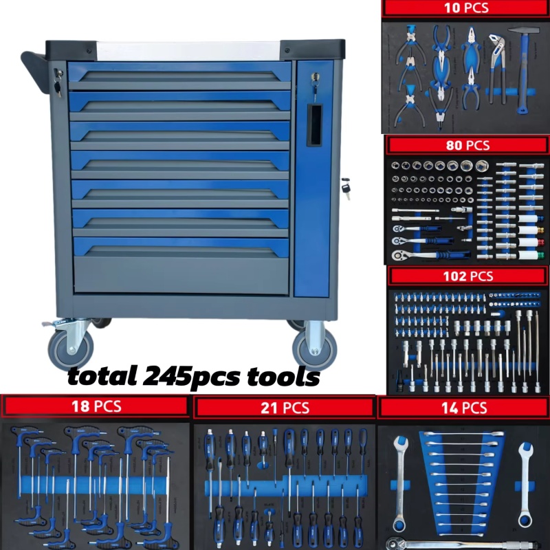 Tools For Garage Workshop - ตู้เก็บเครื่องมือเหล็กแบบมีล้อเลื่อน 7 ลิ้นชัก พร้อมกุญแจล็อค สำหรับเก็บของในโรงรถ รับน้ำหนักได้